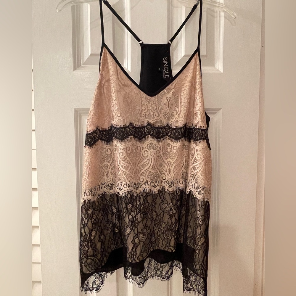 Cream and Black Lace Camisole - size S